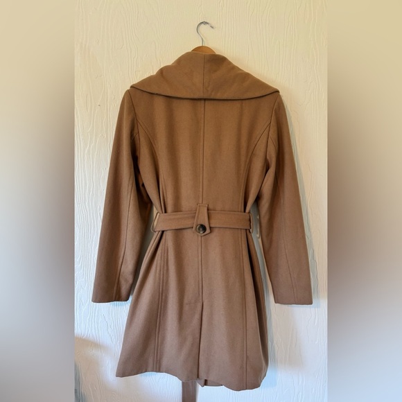 London Fog Wool Shawl Collared Camel Tan Belted Trench Coat - Picture 9 of 13